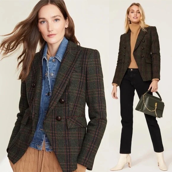 Veronica Beard Miller Blazer Jacket Forest Green Plaid Size 6